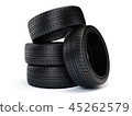Stack of new car tires. Tires isolated on white 45262579