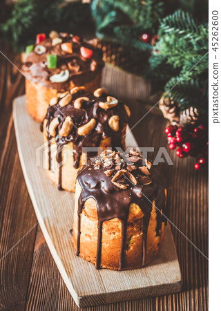 Decorated panettone with Christmas tree Decorated panettone with Christmas tree 45262600