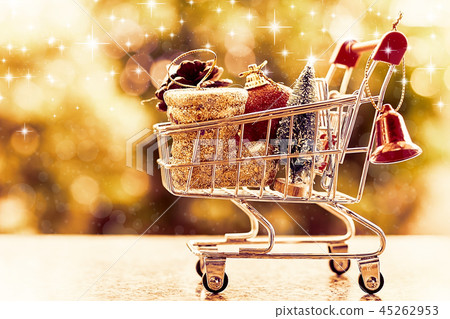 Xmas decorative items in mini shopping cart Xmas decorative items in mini shopping cart 45262953