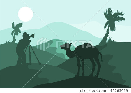 Sand Desert With Camel and Photographer 45263069