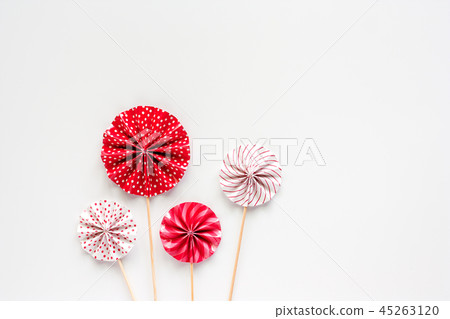 Red and white paper fan with wooden stick Red and white paper fan with wooden stick 45263120