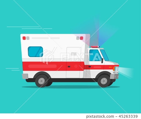 Ambulance emergency car moving fast vector illustration, flat cartoon comic medical vehicle auto Ambulance emergency car moving fast vector illustration, flat cartoon comic medical vehicle auto 45263339
