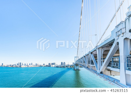city skyline , rainbow bridge in odaiba, Japan city skyline , rainbow bridge in odaiba, Japan 45263515