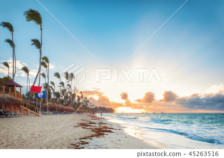 Vacation in Dominican Republic. Sunset sandy beach Vacation in Dominican Republic. Sunset sandy beach 45263516