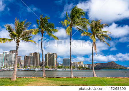 <<夏威夷>>來自Diamond Head和Waikiki Magic Island 45263800