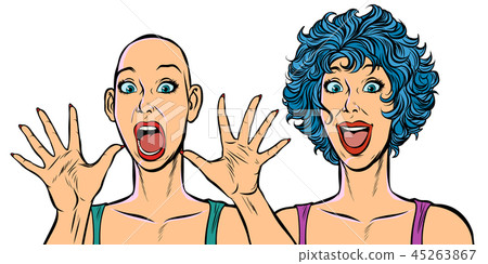 Woman bald and with hair, human health problems Woman bald and with hair, human health problems 45263867