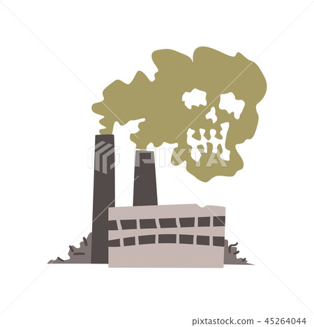 Nature pollution factory, dirty waste air in the shape of skull, ecological disastrous problem 45264044