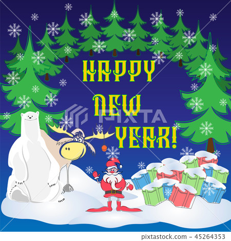 Greeting card Santa,Christmas trees,bear moose Greeting card Santa,Christmas trees,bear moose 45264353