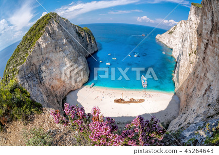 Navagio beach on Zakynthos island in Greece Navagio beach on Zakynthos island in Greece 45264643