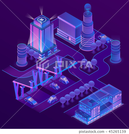 3d isometric city in ultra violet colors 45265139