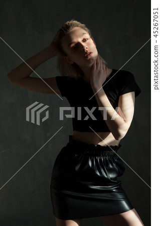 Portrait of fashionable women blondes on gray background 45267051