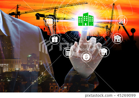 Finger touch with property investment icons Finger touch with property investment icons 45269099