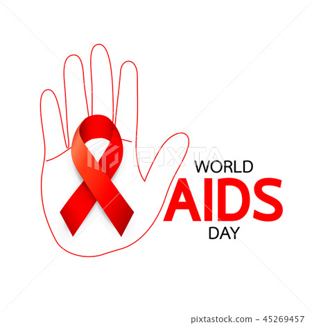World AIDS Day. hand with Red ribbon.  45269457