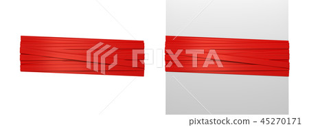 3d rendering of two wide red strips of gift ribbon tied around a white post and around empty space. 45270171