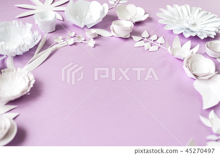 round frame with paper flowers round frame with paper flowers 45270497