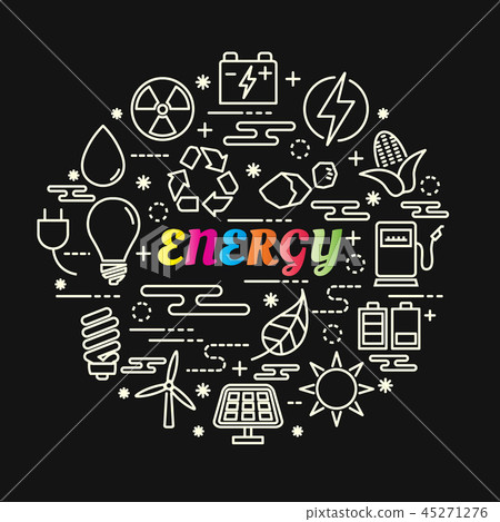 energy colorful gradient with line icons set 45271276