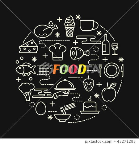 food colorful gradient with line icons set 45271295