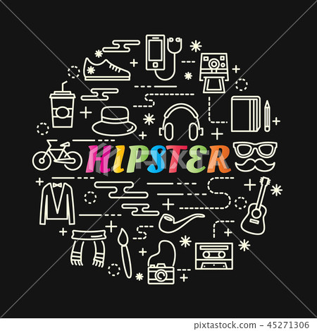 hipster colorful gradient with line icons set 45271306