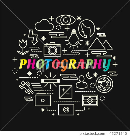 photography colorful gradient with line icons set 45271340