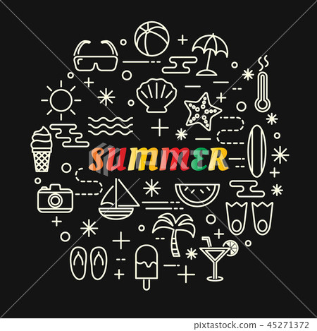 summer colorful gradient with line icons set 45271372