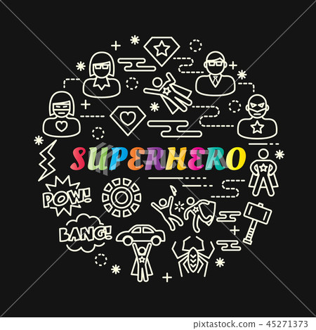 superhero colorful gradient with line icons set 45271373