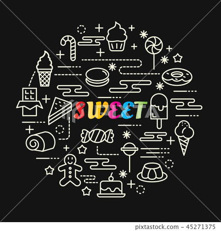 sweet colorful gradient with line icons set 45271375