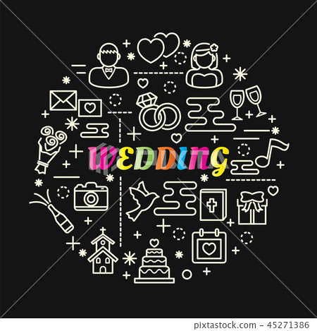 wedding colorful gradient with line icons set - Stock Illustration ...