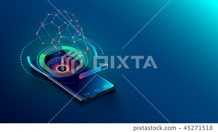 Face id technology - abstract concept. 3d scan face and recognition person user. smartphone 45271518