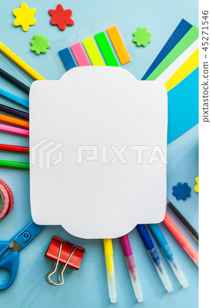 Vintage frame. Stationery on the blue background. Vintage frame. Stationery on the blue background. 45271546