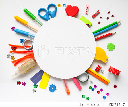 Round frame. Stationery on the white background. Round frame. Stationery on the white background. 45271547