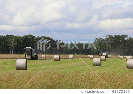 Hokkaido Tokachi region Pasture roll making scenery Hokkaido Tokachi region Pasture roll making scenery 45272195
