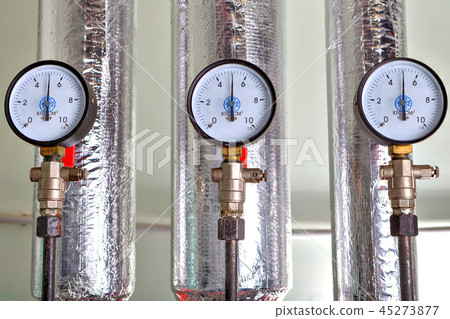 Three pressure gauge in boiler room 45273877