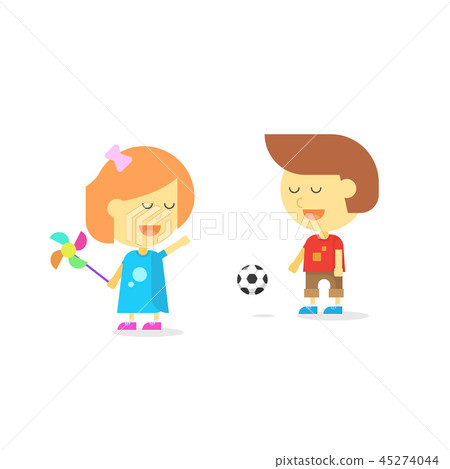 Happy kids playing, smiling cartoon children boy and child girl Happy kids playing, smiling cartoon children boy and child girl 45274044