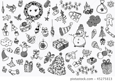 Merry Christmas and happy New Year design elements in doodle style 45275813