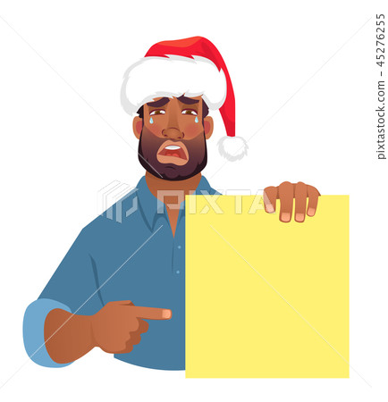 African man in hat holding blank banner. 45276255