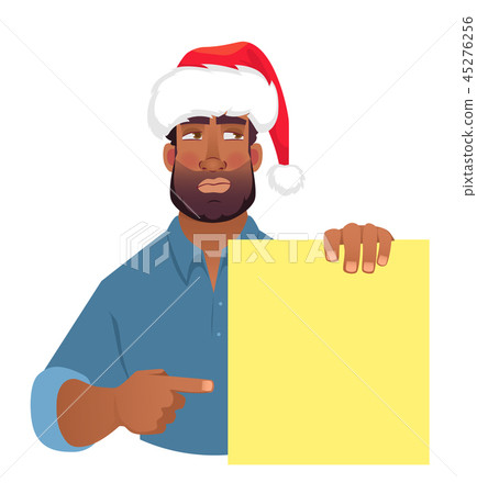 African man in hat holding blank banner. 45276256