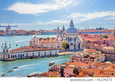 Santa Maria della Salute and Punta della Dogana in the Grand Canal of Venice, view from the top of 45276573