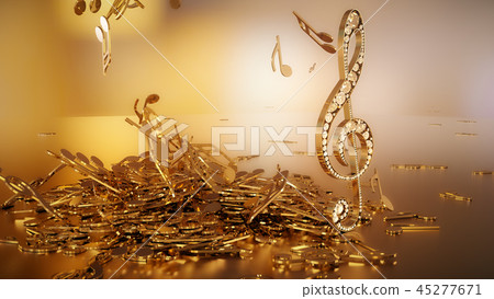 3D rendering of a musical treble clef and falling 45277671