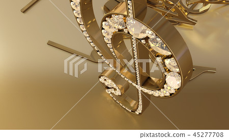 3D rendering of a musical treble clef and falling 45277708