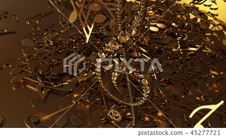 3D rendering of a musical treble clef and falling 45277721