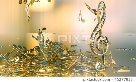 3D rendering of a musical treble clef and falling 3D rendering of a musical treble clef and falling 45277935