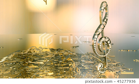 3D rendering of a musical treble clef and falling 3D rendering of a musical treble clef and falling 45277936