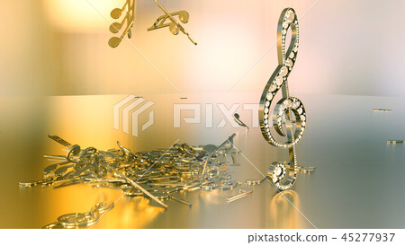 3D rendering of a musical treble clef and falling 45277937