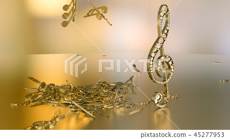 3D rendering of a musical treble clef and falling 3D rendering of a musical treble clef and falling 45277953
