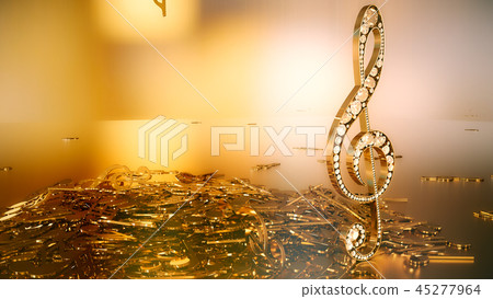3D rendering of a musical treble clef and falling 3D rendering of a musical treble clef and falling 45277964