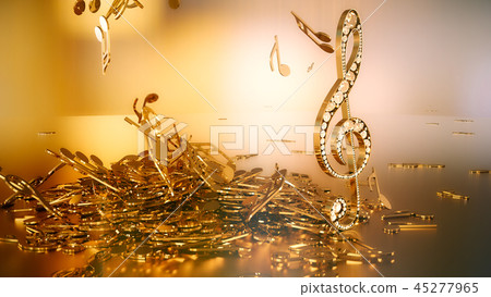 3D rendering of a musical treble clef and falling 3D rendering of a musical treble clef and falling 45277965