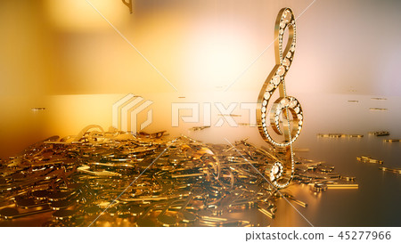 3D rendering of a musical treble clef and falling 3D rendering of a musical treble clef and falling 45277966