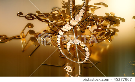 3D rendering of a musical treble clef and falling 3D rendering of a musical treble clef and falling 45277967