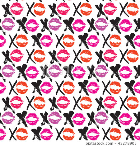 XOXO brush lettering signs seamless pattern vector XOXO brush lettering signs seamless pattern vector 45278903