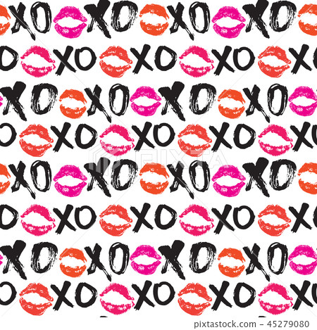 XOXO brush lettering signs seamless pattern vector XOXO brush lettering signs seamless pattern vector 45279080